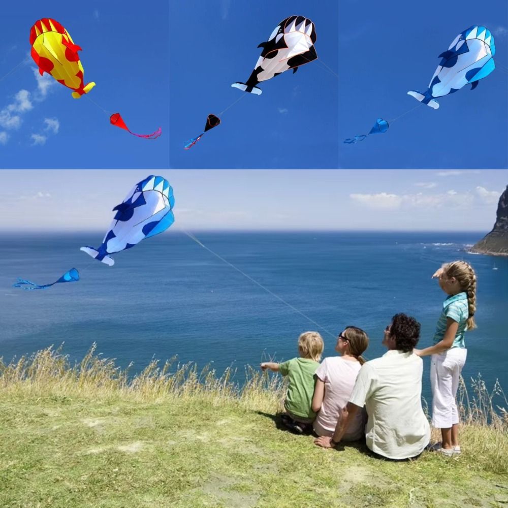 Kite Easy Fly Kids - Cerf-volant baleine/dauphin de 2.2m, bon volant,