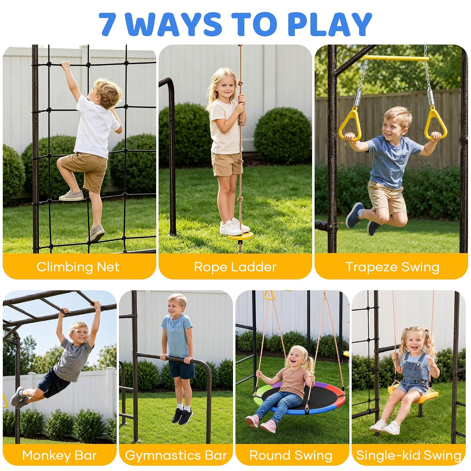 Kids Outdoor Monkey Bars - Structure de jeux d'extérieur 7-en-1 :