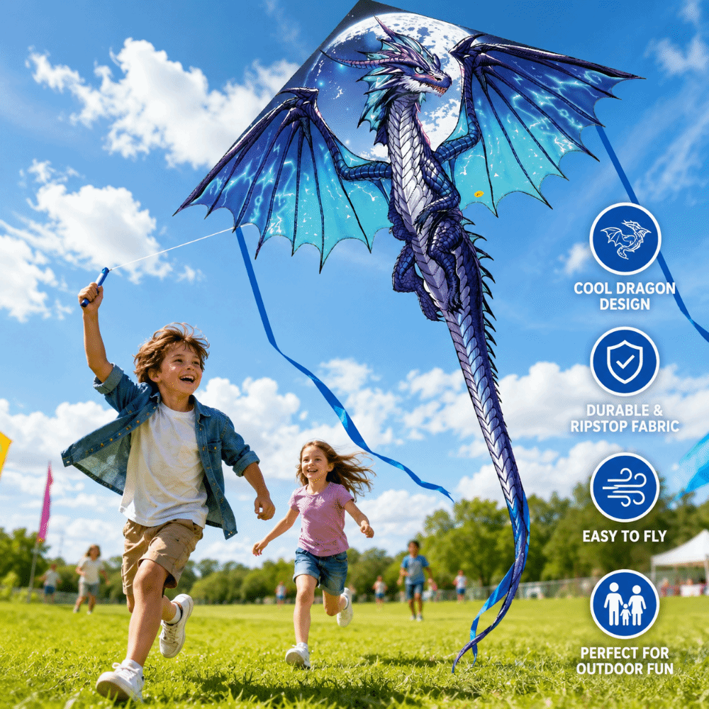 Cerf-volant serpent bleu Drago - Kite Easy Fly Kids avis et prix